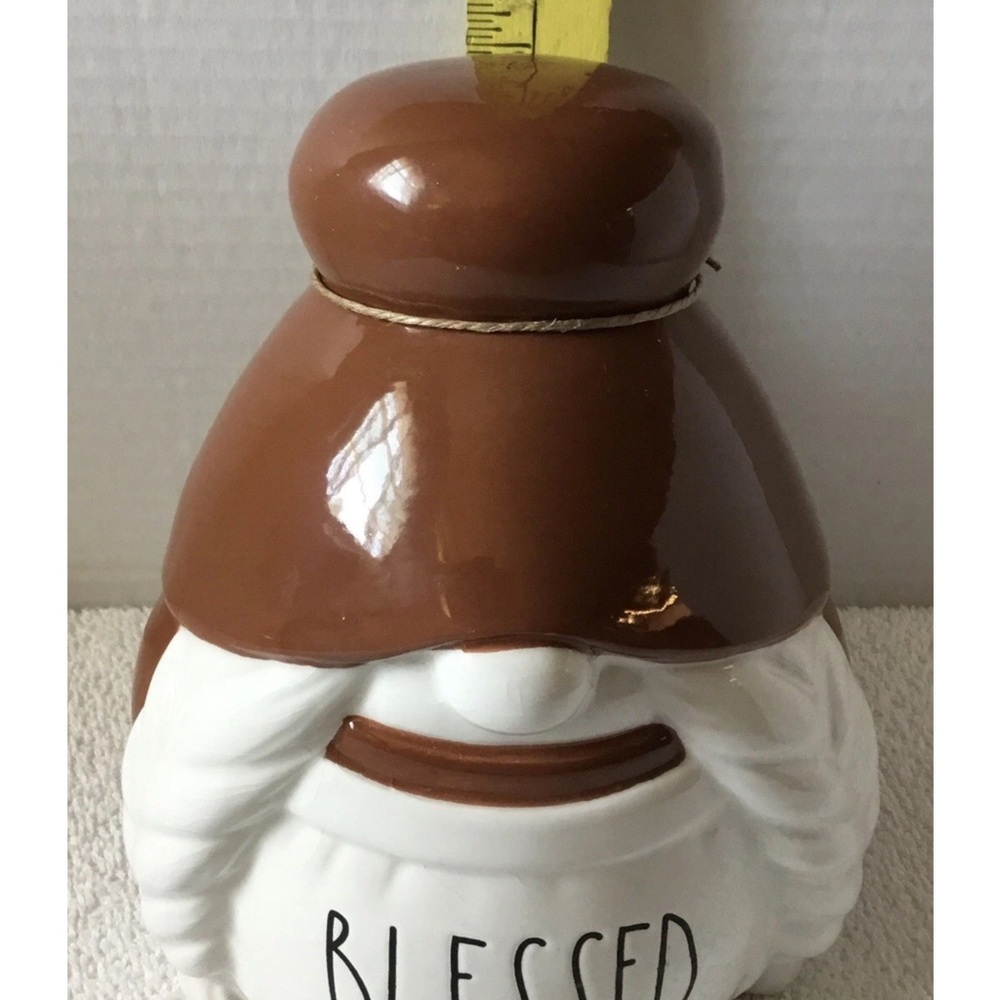 Rae Dunn Brown and White 'BLESSED' Ceramic Gnome Jar - Picture 6 of 8